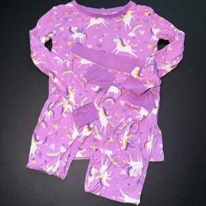 Little Sleepies Bamboo Unicorns Rainbow Heart Star Girls Purple  Pajama Set